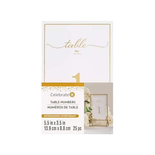 5.5" x 3.5" Gold 1 to 25 Table Number Card Set by Celebrate It™